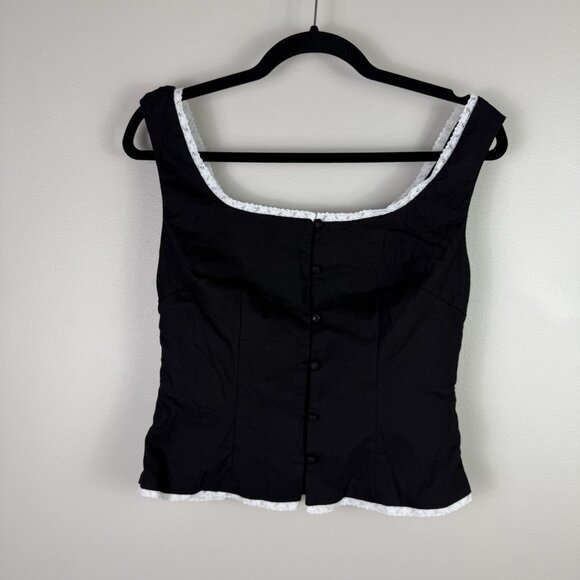 Petal & Pup Romy Black Lace Trim Button Front Ruched Tank Top Small Nordstrom - Picture 2 of 7